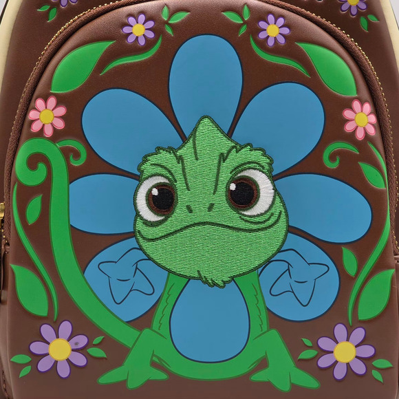 Loungefly Disney Tangled Pascal Flower Floral Brown Mini Backpack Bag New - Picture 6 of 7